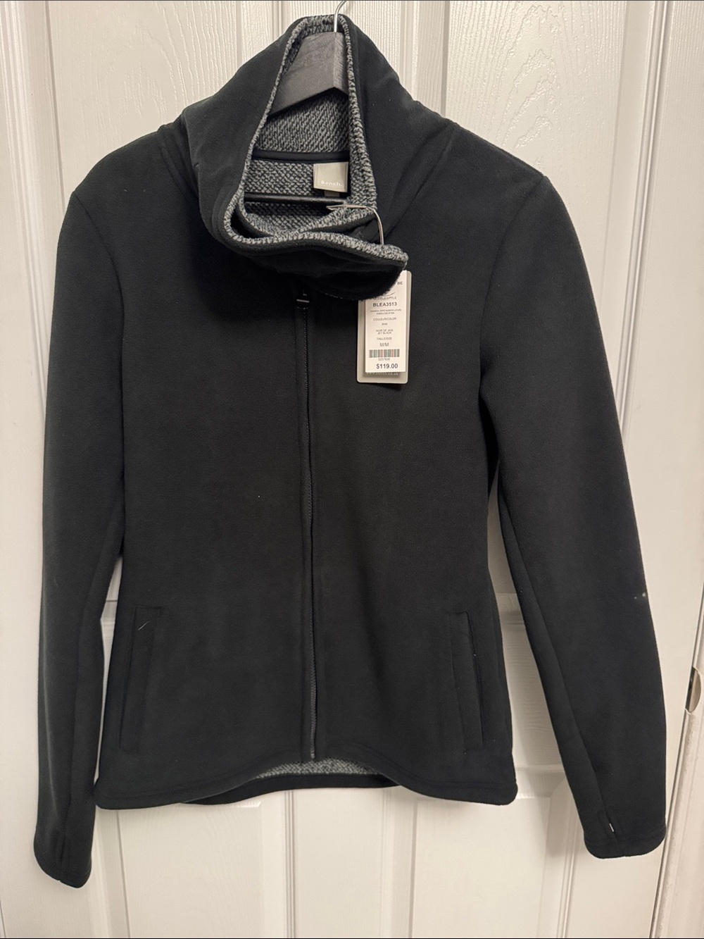 Bench Black Utility Zip Jacket with Gray Knit Funnel